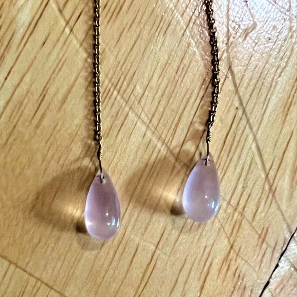 Vtg Rose Quartz Teardrop Shoulder Duster Earrings Borealis Jewelry of New York - Picture 2 of 7